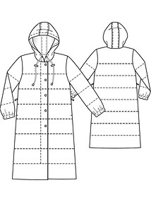 Технический рисунок стёганого пальто с капюшоном
