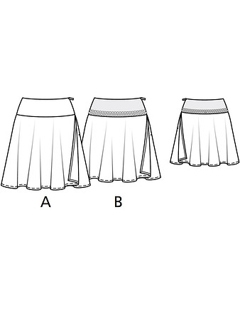 Технический рисунок юбки с заклепками на кокетке