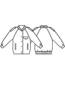 Технический рисунок блузона в спортивном стиле с вязаными поясом и манжетами