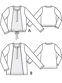 Технический рисунок блузы из вискозного крепа и трикотажного полотна