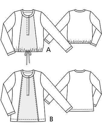 Технический рисунок блузки широкого кроя без застежки