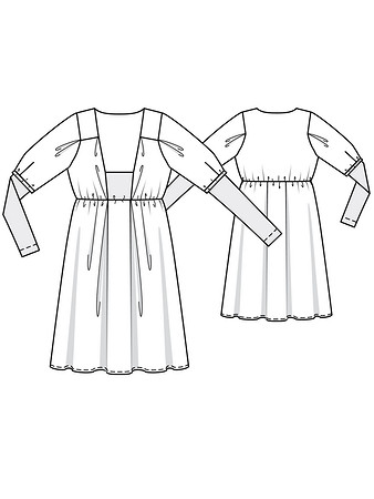 Технический рисунок платья силуэта ампир с двойными рукавами