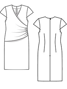 Технический рисунок платья с драпирующейся деталью переда