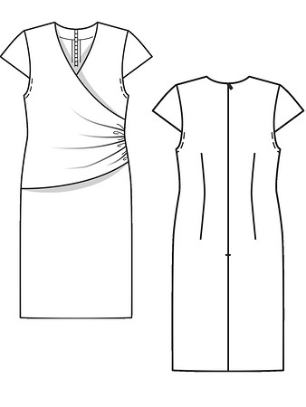 Технический рисунок платья с драпирующейся деталью переда