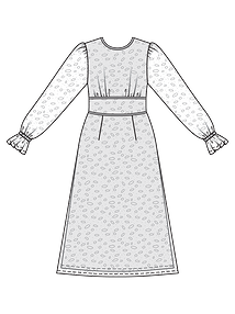 Технический рисунок платья с широким втачным поясом