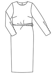 Технический рисунок платья с драпировкой на талии