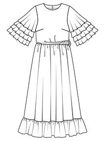 Технический рисунок платья макси с воланами