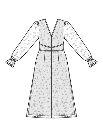 Технический рисунок платья с широким втачным поясом спинка