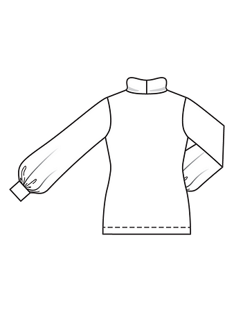 Технический рисунок пуловера с объёмными рукавами спинка