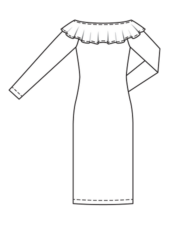 Технический рисунок приталенного платья с вырезом кармен спинка