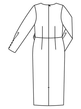 Технический рисунок платья с драпировкой на талии спинка