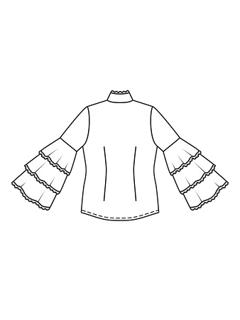 Технический рисунок блузки с пышными воланами на рукавах спинка