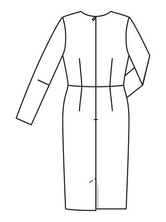 Технический рисунок платья-футляр со шлицей спинка
