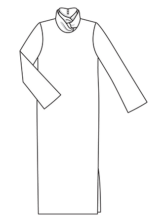 Технический рисунок трикотажного платья с необычным воротником гольф