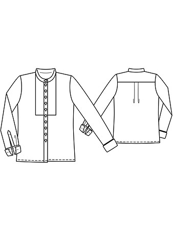 Технический рисунок блузы рубашечного кроя с двойными манжетами