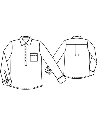 Технический рисунок блузки рубашечного покроя с застежкой поло