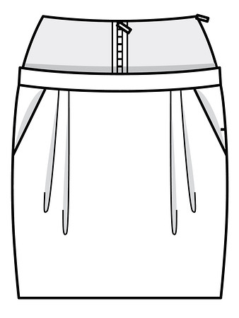 Технический рисунок юбки с атласной кокеткой
