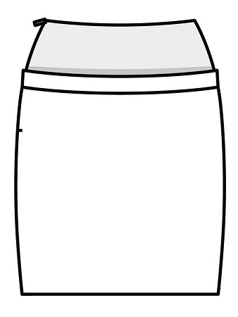 Технический рисунок юбки с атласной кокеткой вид сзади
