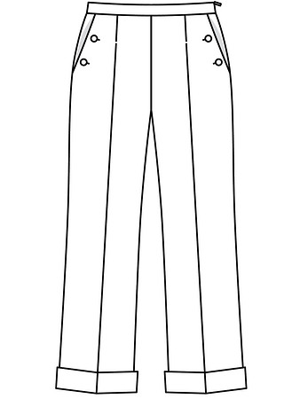 Технический рисунок прямых брюки с отворотами