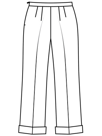 Технический рисунок прямых брюки с отворотами вид сзади