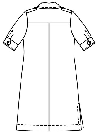Технический рисунок платья рубашечного покроя вид сзади