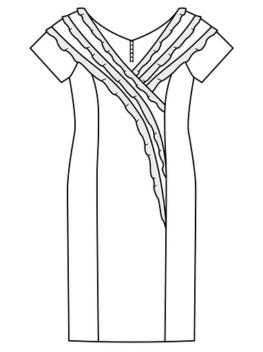 Платье-футляр с отделкой узкими воланами
