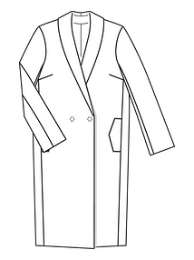 Технический рисунок двубортного пальто с шалевым воротником