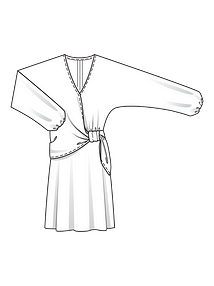 Технический рисунок платья с замысловатой драпировкой на талии
