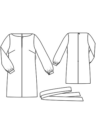 Технический рисунок платья-туники с завязывающимся поясом