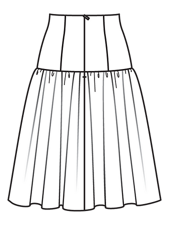 Технический рисунок юбки на широкой кокетке вид сзади