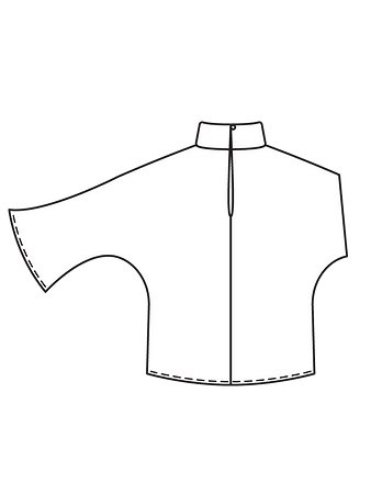 Технический рисунок блузки с цельнокроеными расклешенными рукавами спинка