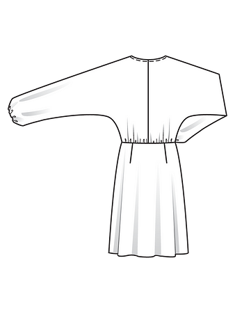 Технический рисунок платья с замысловатой драпировкой на талии спинка