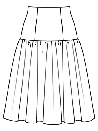 Технический рисунок юбки на кокетке