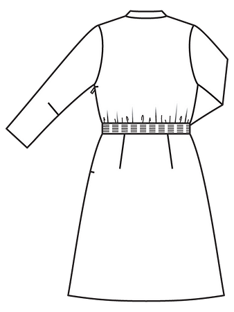 Технический рисунок платья с эффектом запаха на лифе и втачным поясом спинка