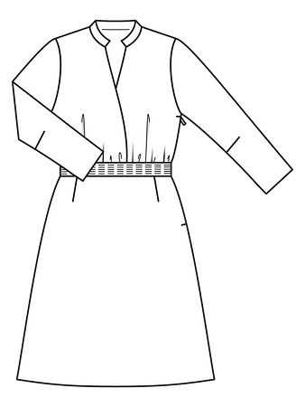 Технический рисунок платья с эффектом запаха на лифе и втачным поясом