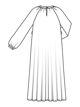 Технический рисунок макси-платья расклешенного силуэта спинка
