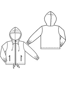 Технический рисунок куртки с капюшоном из стеганой ткани