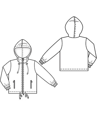 Технический рисунок куртки с капюшоном из стеганой ткани