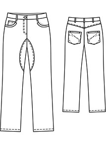 Технический рисунок джинсов с фигурными накладками