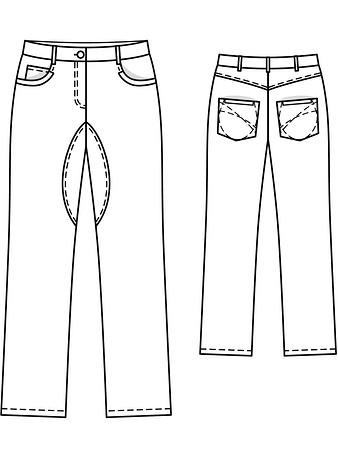 Технический рисунок джинсов с фигурными накладками