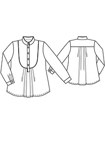 Технический рисунок блузы с пластроном и отделкой втачным кантом