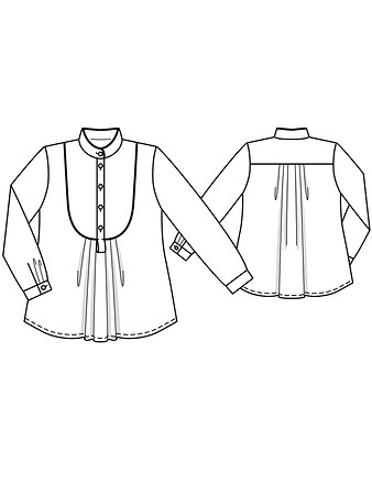 Технический рисунок блузы с пластроном и отделкой втачным кантом