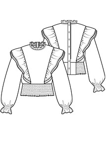 Технический рисунок блузки с воланами в рельефных швах