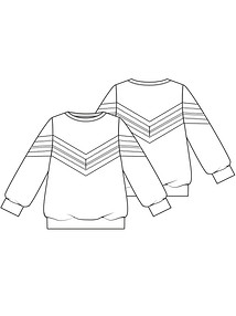 Технический рисунок пуловера с контрастной отделкой