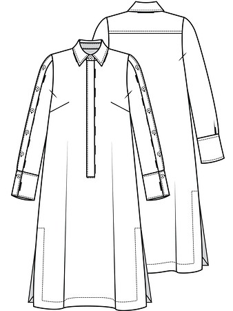 Технический рисунок платья-рубашки с застежками по всей длине рукавов