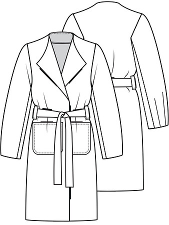 Технический рисунок легкого пальто с накладными карманами