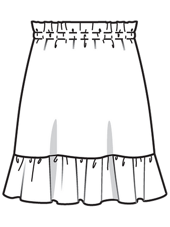 Технический рисунок юбки с оборкой вид сзади