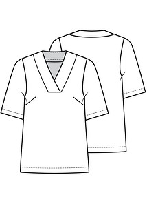 Технический рисунок блузки с V-образной горловиной