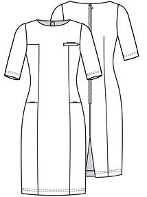 Технический рисунок платья с прямоугольными рельефными швами