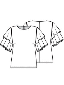 Технический рисунок блузки с рукавами-воланами